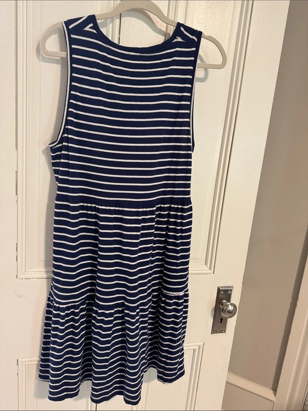 J. Crew Navy and White Striped Sleeveless Swing Dress